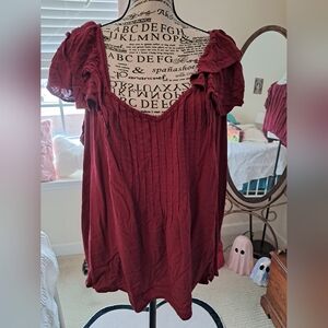 Torrid Burgundy Ruffle Sleeve Top Sz 3